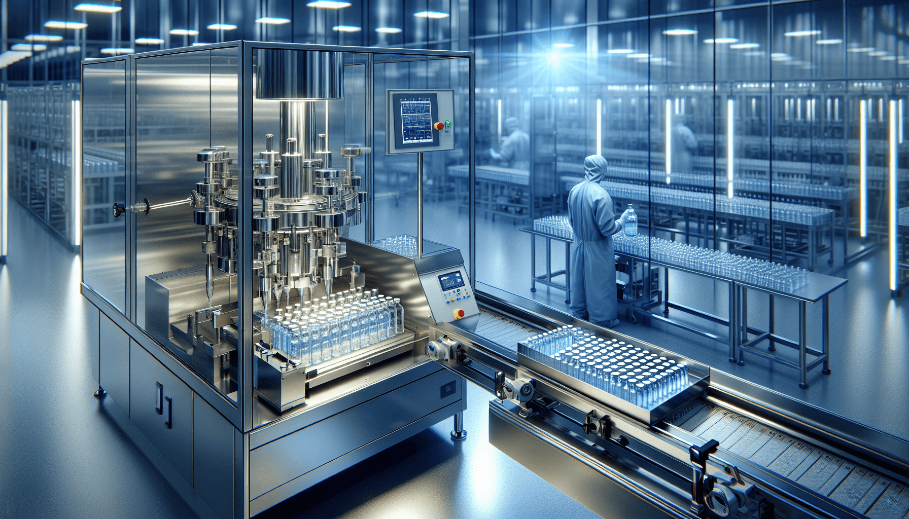 Steril läkemedelsproduktion med fyllningslinje under laminärt luftflöde - GMP-renrum