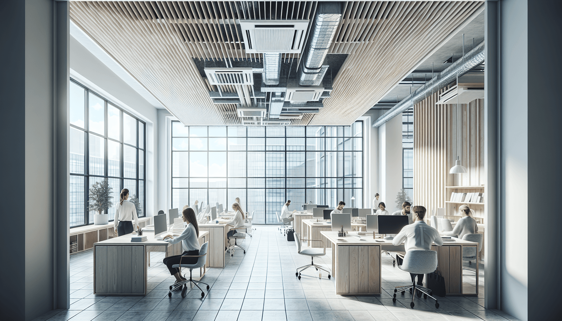 Luftprovtagning i modern kontorsmiljö med synlig ventilation och naturligt ljus för god inomhusluft